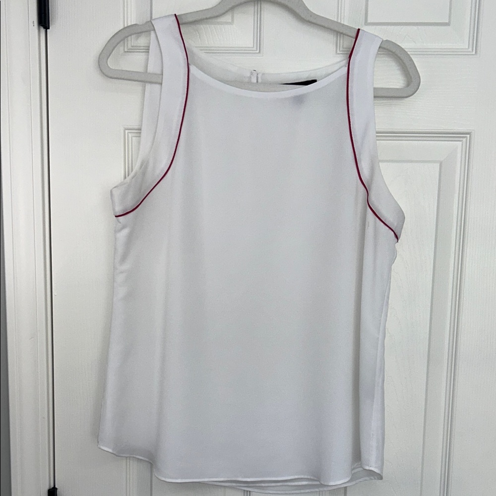 Banana Republic White racer back Tank Top with Red Trim and key hole button
